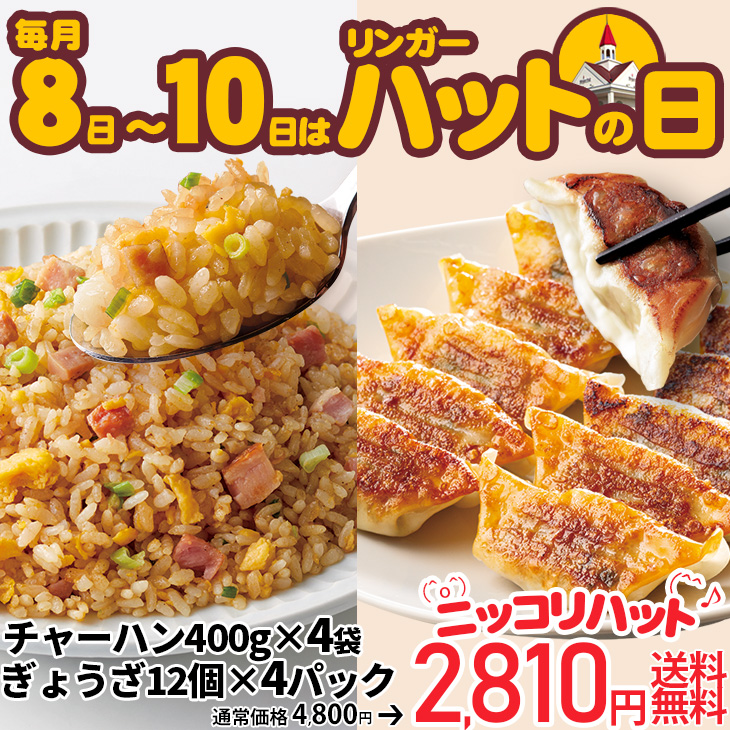 （ハットの日）チャーハン400g×4袋＆ぎょうざ1パック12個入×4パックセット